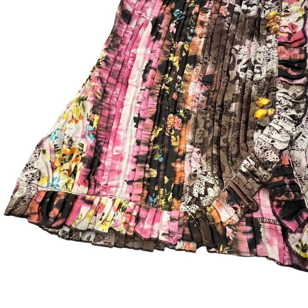 Alberto Makali Vintage Floral Abstract Short Sleeve Top Crinkle Ruffle Designer - Picture 2 of 15